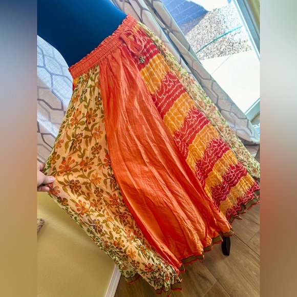 EUC Natural Boho Silk Blend Broomstick Peasant Maxi Skirt - Picture 4 of 12